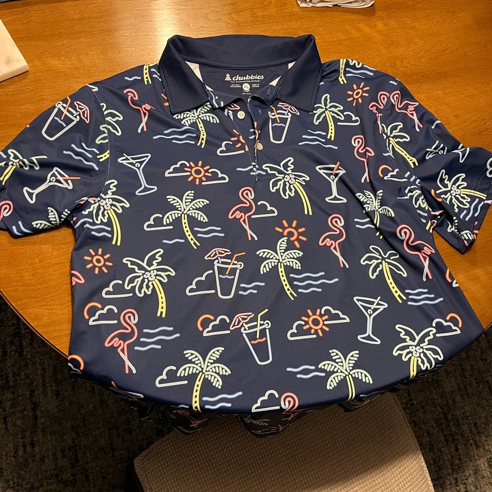 Chubbies Blue Polo Shirt with Tropical Print